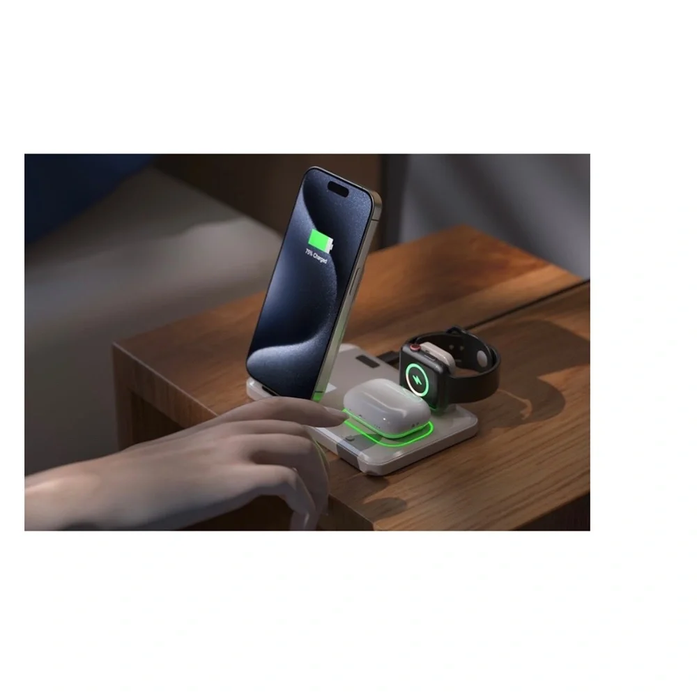 LAX Gadgets Flat Folding 3-in-1 Wireless Charger Station. Color: Desert - New